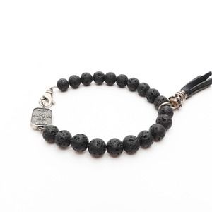 King Baby Studio Lava Rock Beaded Bracelet With Tassel Black Silver